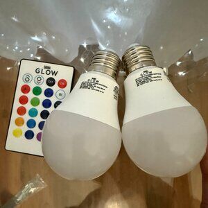 SET OF 2 - SARINA GLOW LED Bulbs w Remote (No App Needed!) Warm White Only + RGB